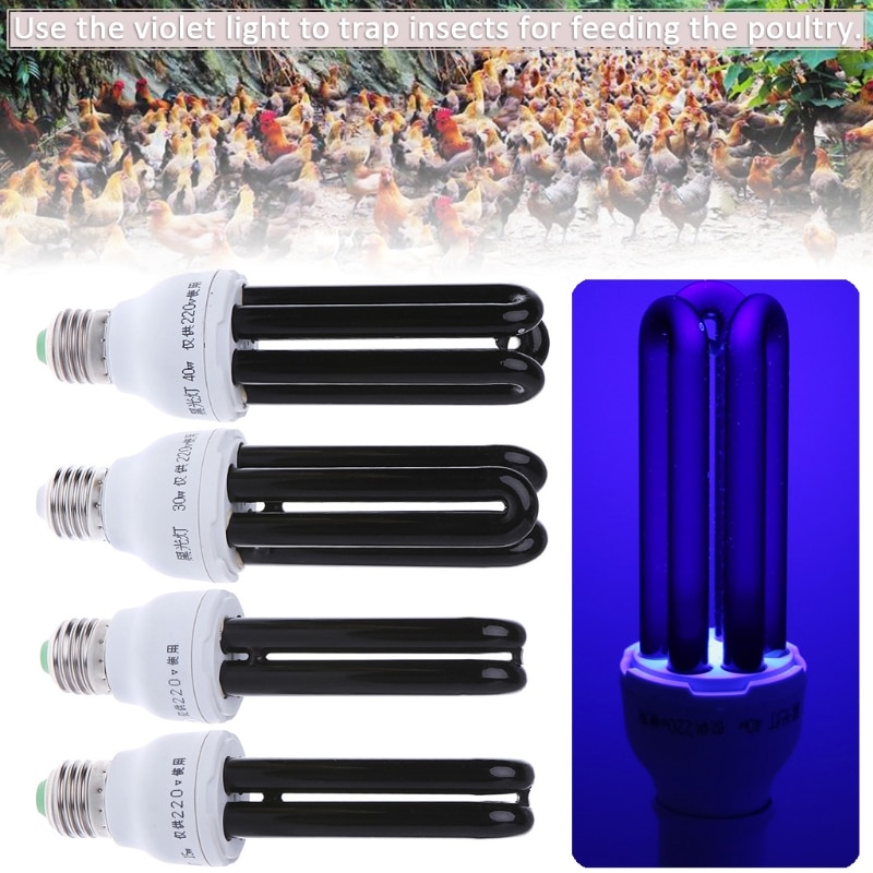 E27 15/20/30/40W UV Ultraviolet Fluorescent Blacklight CFL Light Bulb Lamp 220V